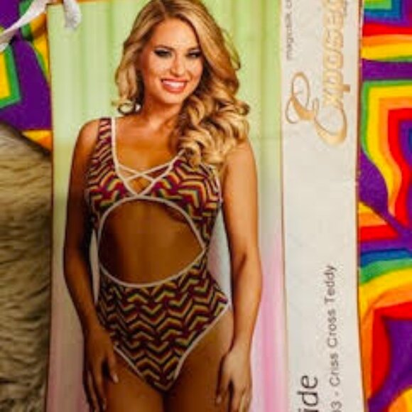 Magic Silk 'Exposed' PRIDE Criss Cross Teddy ~ 1X-3X NWT - Picture 4 of 5